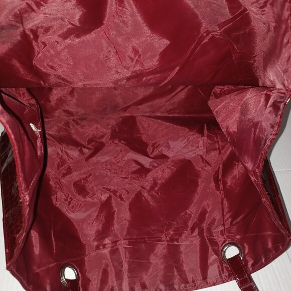 WOMEN'S BURGUNDY ALLIGATOR PRINT TOTE HANDBAG - Picture 7 of 15